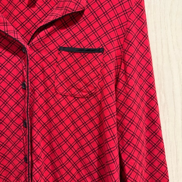 Soma Long Sleeve Button Front Pajama Top | Red Black Plaid | Medium - Picture 2 of 5